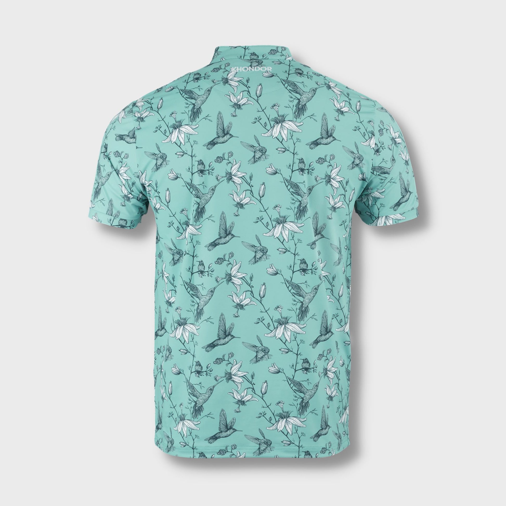 Khondor Hummingbird Floral Pattern Collarless Golf Polo Shirt